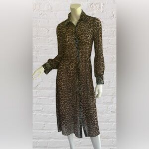 White House Black Market Brown and Black Notched Leopard Print Collar Dress